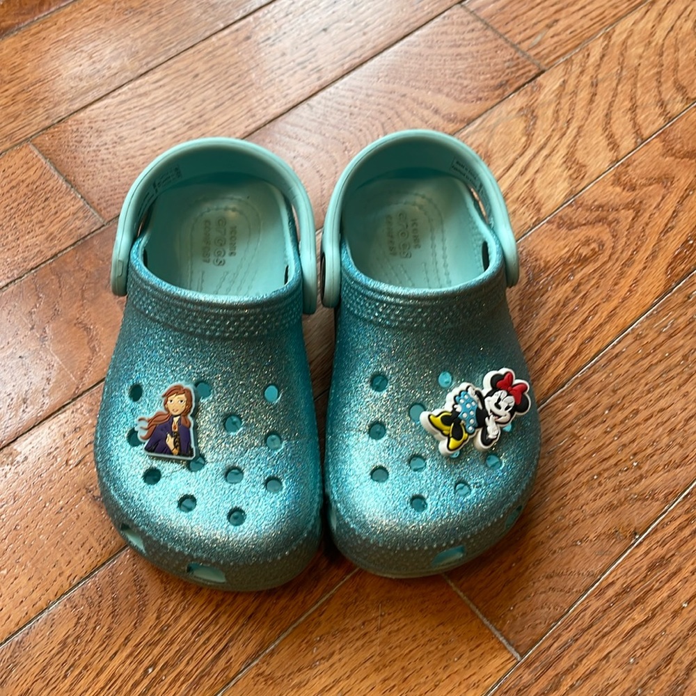 Kids Blue Sparkle Crocs - Two jibbitz included  - Size 8
